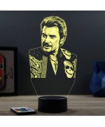 Lampe illusion 3D représentant un portrait de Johnny Hallyday.