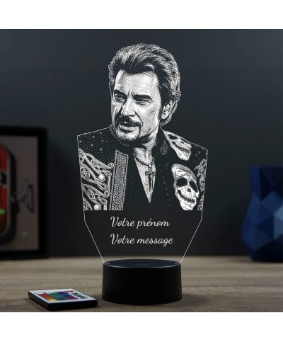 Lampe illusion 3D représentant un portrait de Johnny Hallyday.