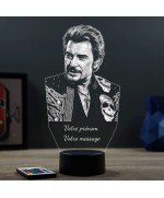 Lampe illusion 3D représentant un portrait de Johnny Hallyday.