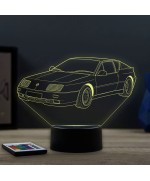 Lampe illusion 3D en verre acrylique gravée au laser représentant une voiture Alpine Renault GTA Le Mans.
