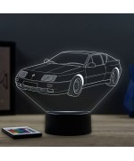 Lampe illusion 3D en verre acrylique gravée au laser représentant une voiture Alpine Renault GTA Le Mans.