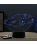 Lampe illusion 3D en verre acrylique gravée au laser représentant une voiture Alpine Renault GTA Le Mans.