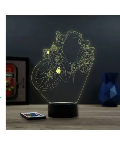Lampe illusion 3D en verre acrylique gravée au laser représentant un vélomoteur Solex 2200.