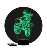 Lampe illusion 3D en verre acrylique gravée au laser représentant une moto de motocross.