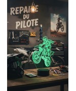 Lampe illusion 3D en verre acrylique gravée au laser représentant une moto de motocross.