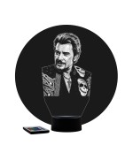 Lampe illusion 3D représentant un portrait de Johnny Hallyday.