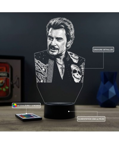 Lampe illusion 3D représentant un portrait de Johnny Hallyday.