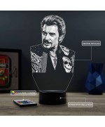 Lampe illusion 3D représentant un portrait de Johnny Hallyday.