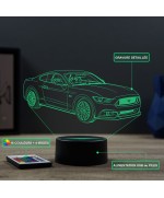 Lampe illusion 3D en verre acrylique gravée au laser représentant une voiture Ford Mustang GT 2016.