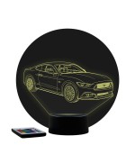 Lampe illusion 3D en verre acrylique gravée au laser représentant une voiture Ford Mustang GT 2016.