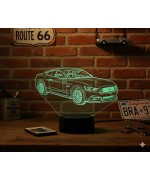 Lampe illusion 3D en verre acrylique gravée au laser représentant une voiture Ford Mustang GT 2016.