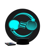 Lampe illusion 3D en verre acrylique gravée au laser représentant des raquettes de ping pong.