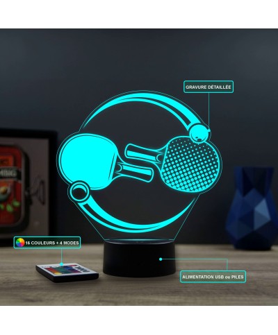 Lampe illusion 3D en verre acrylique gravée au laser représentant des raquettes de ping pong.
