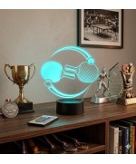 Lampe illusion 3D en verre acrylique gravée au laser représentant des raquettes de ping pong.