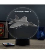 Lampe illusion 3D en verre acrylique gravée au laser représentant un avion de chasse F-35 Lightning II.