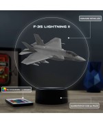 Lampe illusion 3D en verre acrylique gravée au laser représentant un avion de chasse F-35 Lightning II.
