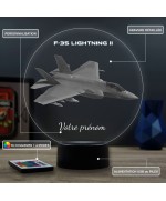 Lampe illusion 3D en verre acrylique gravée au laser représentant un avion de chasse F-35 Lightning II.