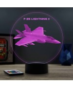 Lampe illusion 3D en verre acrylique gravée au laser représentant un avion de chasse F-35 Lightning II.