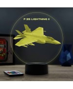 Lampe illusion 3D en verre acrylique gravée au laser représentant un avion de chasse F-35 Lightning II.