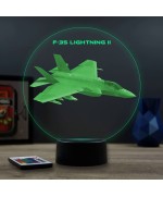 Lampe illusion 3D en verre acrylique gravée au laser représentant un avion de chasse F-35 Lightning II.