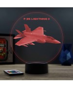 Lampe illusion 3D en verre acrylique gravée au laser représentant un avion de chasse F-35 Lightning II.
