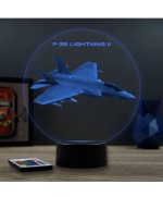 Lampe illusion 3D en verre acrylique gravée au laser représentant un avion de chasse F-35 Lightning II.