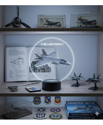 Lampe illusion 3D en verre acrylique gravée au laser représentant un avion de chasse F-35 Lightning II.