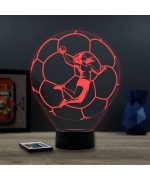 Lampe illusion 3D en verre acrylique gravée au laser représentant une joueuse de Handball à l'intérieur d'un ballon.