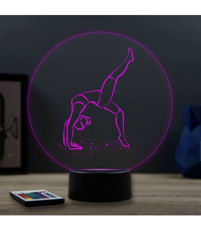 Lampe illusion 3D en verre acrylique gravée au laser représentant une gymnaste.