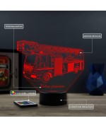 Lampe illusion 3D en verre acrylique gravée au laser représentant un camion de pompier à grande échelle.