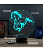 Lampe illusion 3D en verre acrylique gravée au laser représentant un cheval au galop.