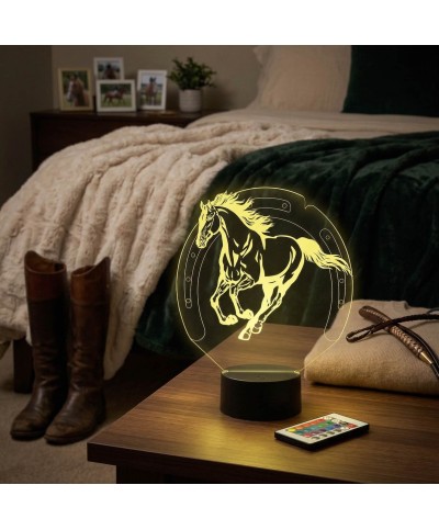 Lampe illusion 3D en verre acrylique gravée au laser représentant un cheval au galop.
