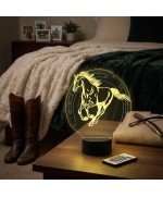 Lampe illusion 3D en verre acrylique gravée au laser représentant un cheval au galop.