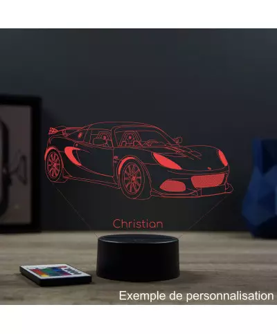 Lampe illusion 3D en verre acrylique gravée au laser représentant une voiture Lotus Elise Cup 250.