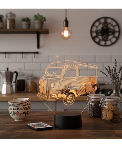 Lampe illusion 3D en verre acrylique gravée au laser représentant un fourgon Citroën type H.