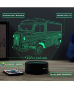 Lampe illusion 3D en verre acrylique gravée au laser représentant un fourgon Citroën type H.