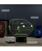 Lampe illusion 3D en verre acrylique gravée au laser représentant une voiture Renault Twingo 1.