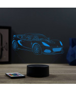 Lampe illusion 3D en verre acrylique gravée au laser représentant une voiture Lotus Elise Cup 250.