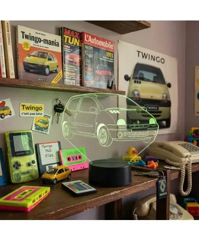 Lampe illusion 3D en verre acrylique gravée au laser représentant une voiture Renault Twingo 1.
