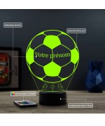 Lampe illusion 3D en verre acrylique gravée au laser représentant un ballon de foot avec le prénom du joueur.