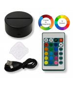 Ensemble des accessoires fournis avec la plaque gravée dont la base, la télécommande et le cordon USB de 1 mètre.