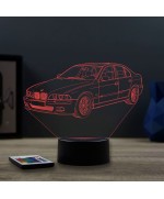 Lampe illusion 3D en verre acrylique gravée au laser représentant une voiture BMW E39.