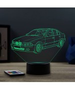 Lampe illusion 3D en verre acrylique gravée au laser représentant une voiture BMW E39.
