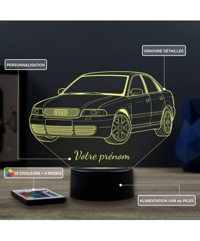 Lampe illusion 3D en verre acrylique gravée au laser représentant une voiture Audi A4 B5.