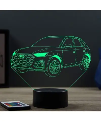 Lampe illusion 3D en verre acrylique gravée au laser représentant une voiture Audi Q5.