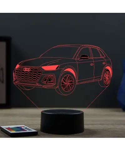 Lampe illusion 3D en verre acrylique gravée au laser représentant une voiture Audi Q5.