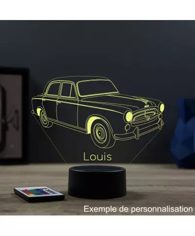 Lampe illusion 3D en verre acrylique gravée au laser représentant une voiture Peugeot 403.