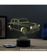 Lampe illusion 3D en verre acrylique gravée au laser représentant une voiture Peugeot 403.