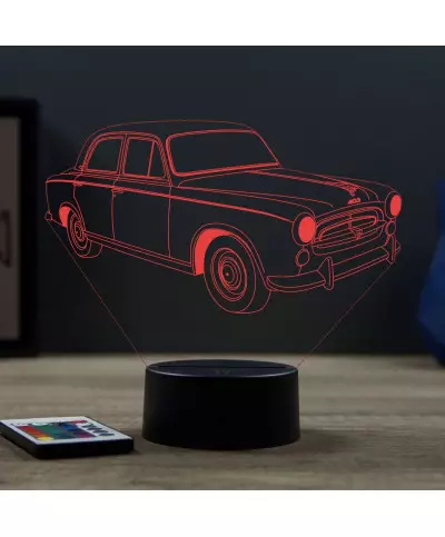 Lampe illusion 3D en verre acrylique gravée au laser représentant une voiture Peugeot 403.