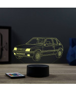 Lampe illusion 3D en verre acrylique gravée au laser représentant une voiture Peugeot 205 GTI.